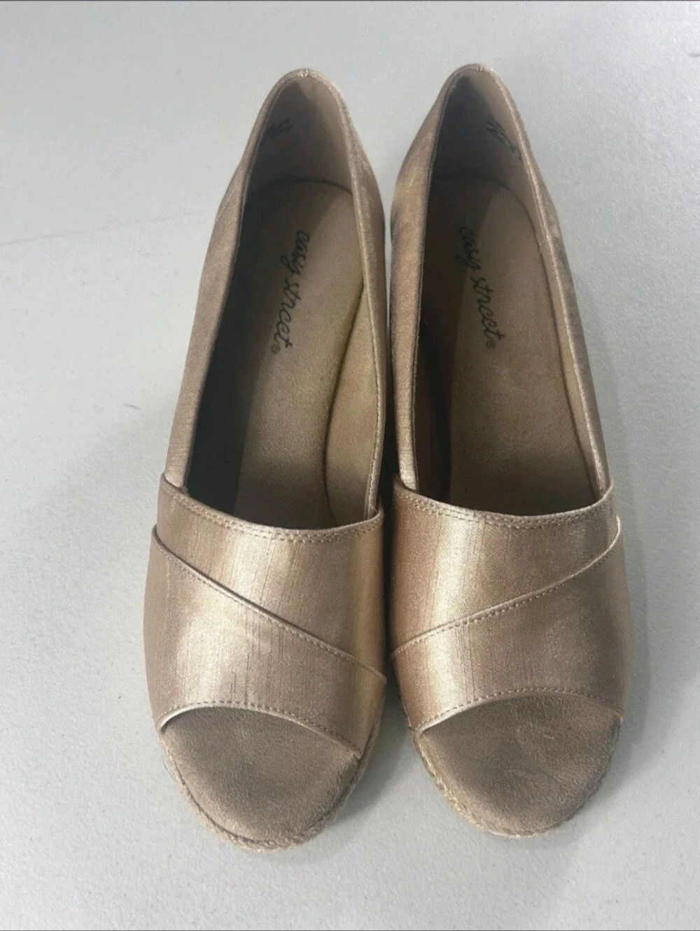 NWT Easy Street Jasper Thai Silk Peep Toe Espadrille Wedge Shoes Sz 11 Extra Wid